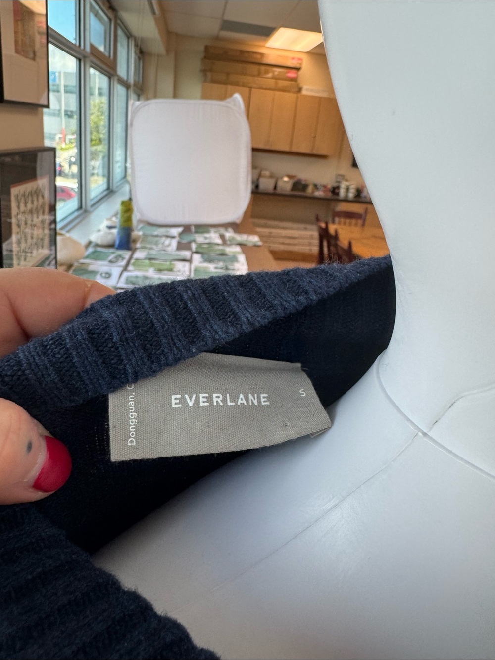Everlane Navy Ribbed Mock Neck Button Pullover - Picture 2 of 2